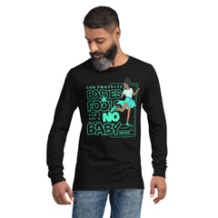 "God Protects Fools" Unisex Long Sleeve Tee (Woman Version) | Cyan