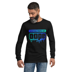 "Spiritual People" Unisex Long Sleeve Tee (Gradient) | Dark Blue/Cyan