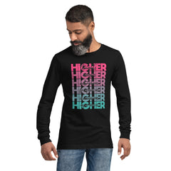"Higher" Unisex Long Sleeve Tee (Black) | Pink/Turquoise