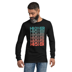 "Higher" Unisex Long Sleeve Tee (Black) | Turquoise/Orange