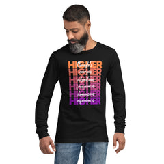 "Higher" Unisex Long Sleeve Tee (White) | Orange/Purple