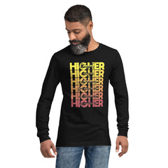 "Higher" Unisex Long Sleeve Tee (Black) | Yellow/Burgundy