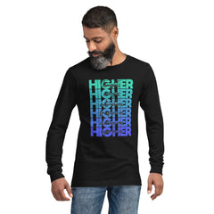 "Higher" Unisex Long Sleeve Tee (Black) | Turquoise/Blue