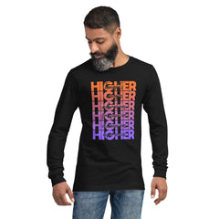 "Higher" Unisex Long Sleeve Tee (Black) | Orange/Purple