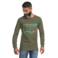 "Spiritual People" Unisex Long Sleeve Tee (Gradient) | Tan/Teal