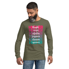 "Higher" Unisex Long Sleeve Tee (White) | Pink/Turquoise