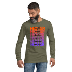 "Higher" Unisex Long Sleeve Tee (Black) | Orange/Purple