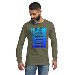 "Higher" Unisex Long Sleeve Tee (Black) | Blue