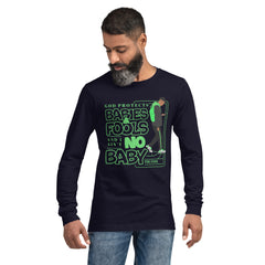 "God Protects Fools" Unisex Long Sleeve Tee (Man Version) | Green