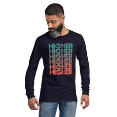 "Higher" Unisex Long Sleeve Tee (Black) | Turquoise/Orange