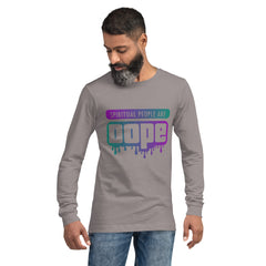 "Spiritual People" Unisex Long Sleeve Tee (Gradient) | Teal/Purple