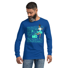 "God Protects Fools" Unisex Long Sleeve Tee (Woman Version) | Cyan