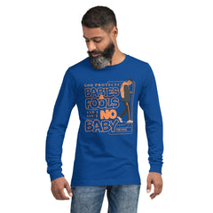 "God Protects Fools" Unisex Long Sleeve Tee (Man Version) | Orange