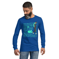 "God Protects Fools" Unisex Long Sleeve Tee (Man Version) | Cyan