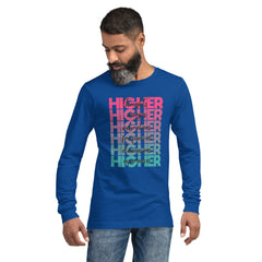 "Higher" Unisex Long Sleeve Tee (Black) | Pink/Turquoise