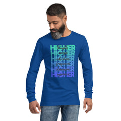 "Higher" Unisex Long Sleeve Tee (Black) | Turquoise/Blue