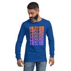 "Higher" Unisex Long Sleeve Tee (Black) | Orange/Purple