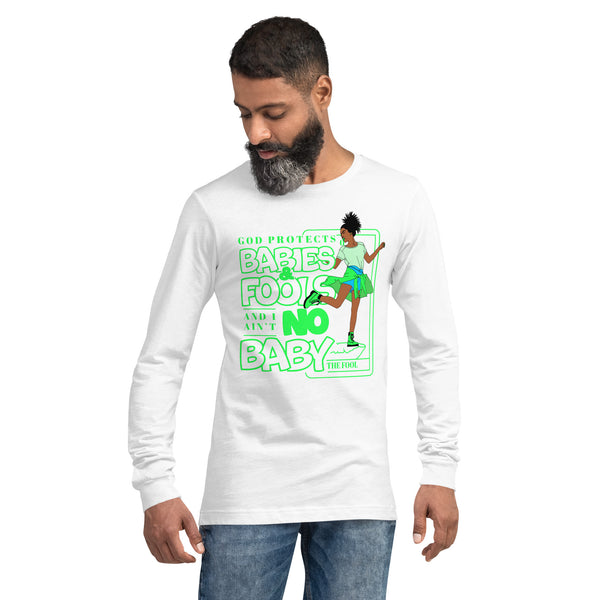 "God Protects Fools" Unisex Long Sleeve Tee (Woman Version) | Lime