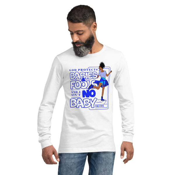 "God Protects Fools" Unisex Long Sleeve Tee (Woman Version) | Blue