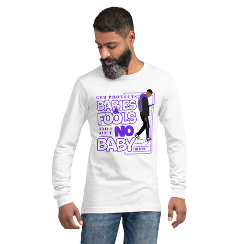 "God Protects Fools" Unisex Long Sleeve Tee (Man Version) | Purple