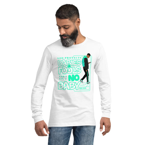 "God Protects Fools" Unisex Long Sleeve Tee (Man Version) | Cyan