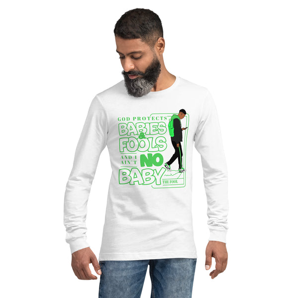 "God Protects Fools" Unisex Long Sleeve Tee (Man Version) | Green