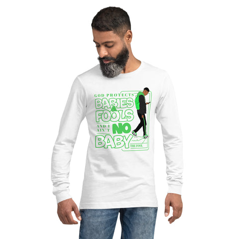 "God Protects Fools" Unisex Long Sleeve Tee (Man Version) | Green