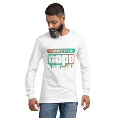 "Spiritual People" Unisex Long Sleeve Tee (Gradient) | Tan/Teal