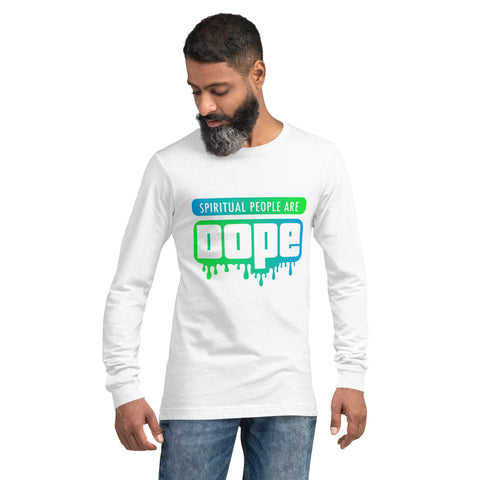 "Spiritual People" Unisex Long Sleeve Tee (Gradient) | Lime/Teal