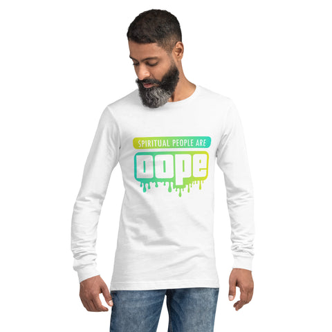 "Spiritual People" Unisex Long Sleeve Tee (Gradient) | Lemon/Cyan