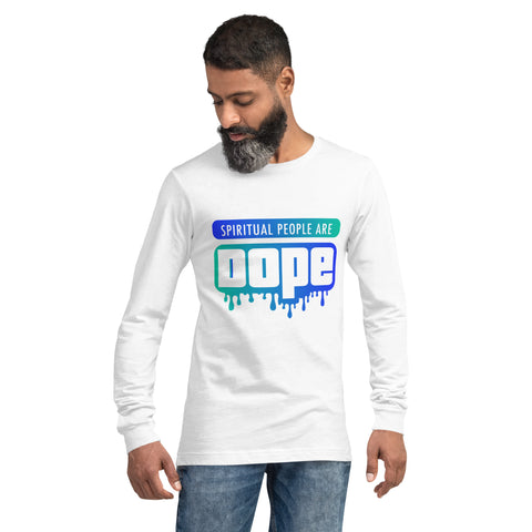 "Spiritual People" Unisex Long Sleeve Tee (Gradient) | Dark Blue/Cyan