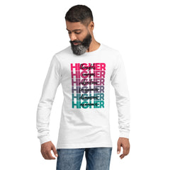 "Higher" Unisex Long Sleeve Tee (Black) | Pink/Turquoise