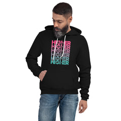 "Higher" Unisex Hoodie (Black) | Pink/Turquoise