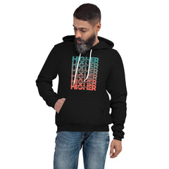 "Higher" Unisex Hoodie (Black) | Turquoise/Orange