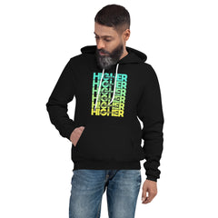 "Higher" Unisex Hoodie (Black) | Cyan/Yellow