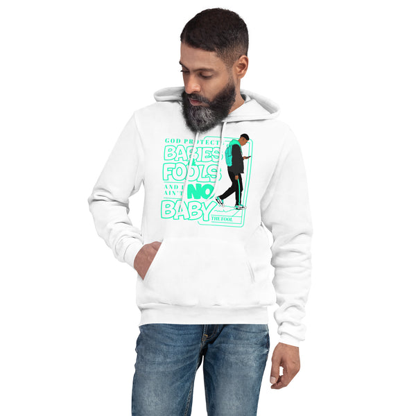 "God Protects Fools" Unisex Hoodie (Man Version) | Cyan