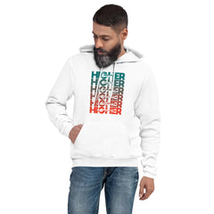 "Higher" Unisex Hoodie (White) | Turquoise/Orange