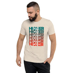 "Higher" Unisex T-Shirt (White) | Turquoise/Orange