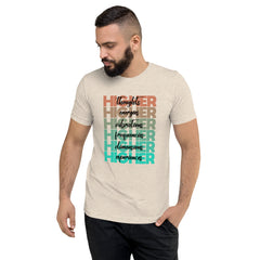 "Higher" Unisex T-Shirt (Black) | Beige/Cyan