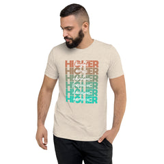 "Higher" Unisex T-Shirt (White) | Beige/Cyan