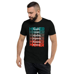 "Higher" Unisex T-Shirt (White) | Turquoise/Orange