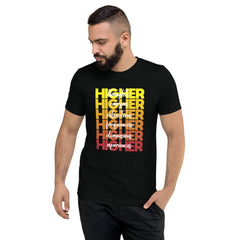 "Higher" Unisex T-Shirt (White) | Yellow/Burgundy