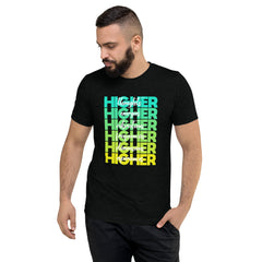 "Higher" Unisex T-Shirt (White) | Cyan/Yellow