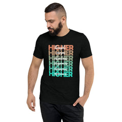 "Higher" Unisex T-Shirt (White) | Beige/Cyan