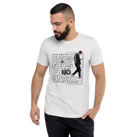 "God Protects Fools" Unisex T-Shirt (Man Version) | Gray