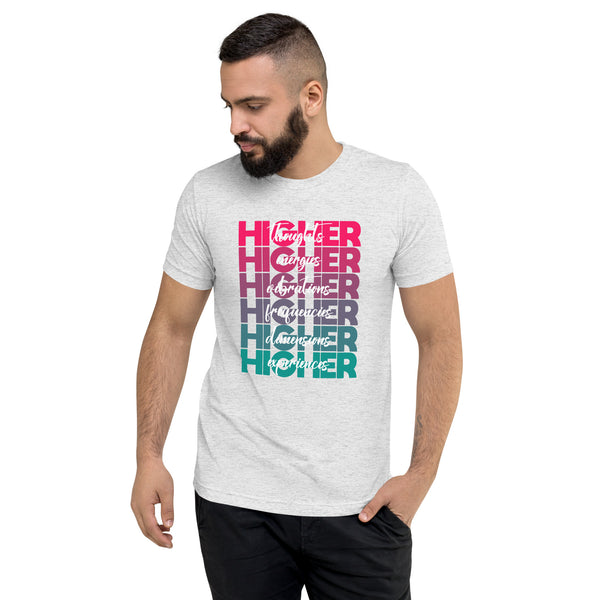 "Higher" Unisex T-Shirt (White) | Pink/Turquoise