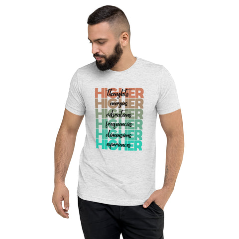 "Higher" Unisex T-Shirt (Black) | Beige/Cyan