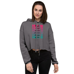 "Higher" Crop Hoodie (Black) | Pink/Turquoise