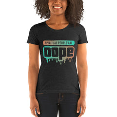 "Spiritual People" Ladies T-Shirt (Gradient) | Tan/Teal