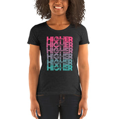 "Higher" Ladies T-Shirt (Black) | Pink/Turquoise